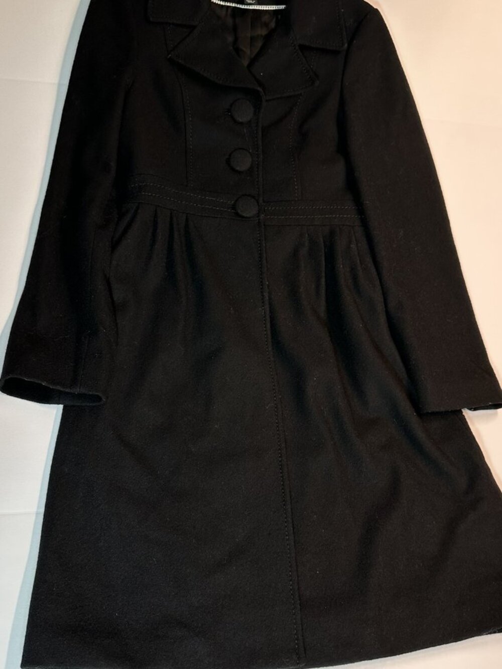 ✨ H&M Black Wool Blend Pleated Babydoll Winter Coat Sz 6